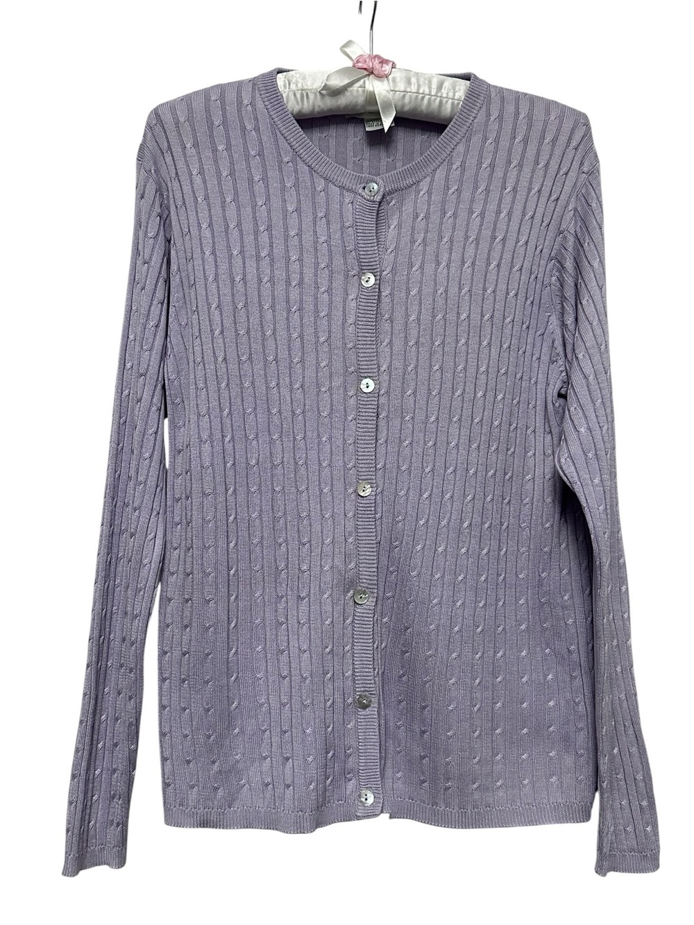 Bettina Riedel Women's Silk Cable Knit Cardigan Sweater Lavender Purple Medium